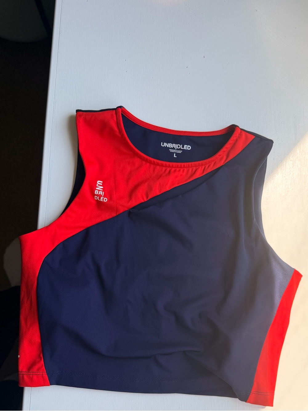 Unbridled Red & Navy Workout Crop Top